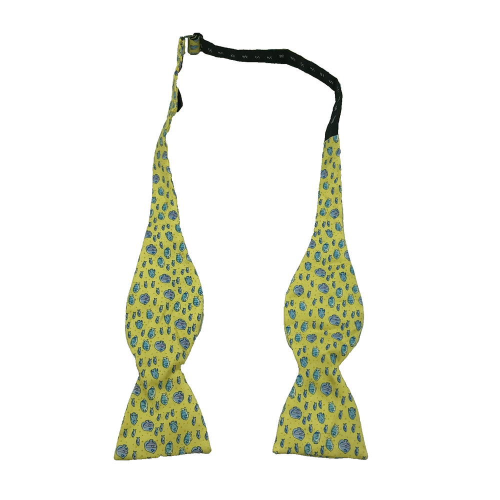 Vineyard Vines Adjustable Bow Tie Yellow Blue Fish Novelty 100% Silk USA Made B6